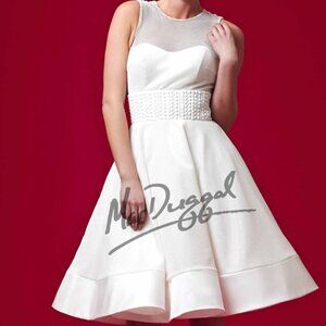 Mac Duggal Fit & Flare Cocktail Dress – Ivory – Size 4 – Beaded Waist